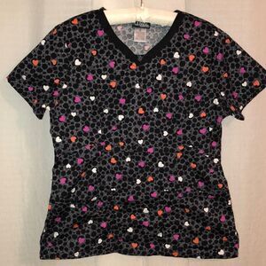 Runway M Cotton Black White Pink Peach Polka Heart Pebbles V Neck Scrub Top